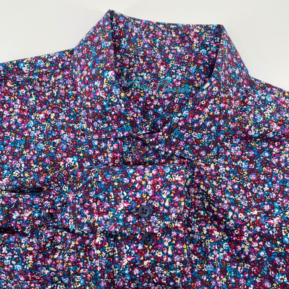 Alan Flusser Men's XL Floral Button Down Shirt Purple Blue Long Sleeve Cotton